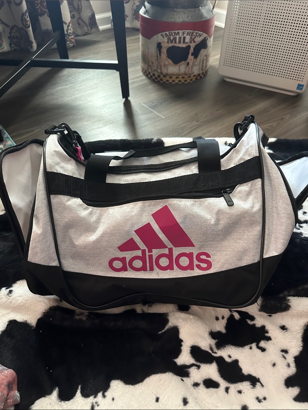 adidas Pink Logo Gray and Black Travel Duffel